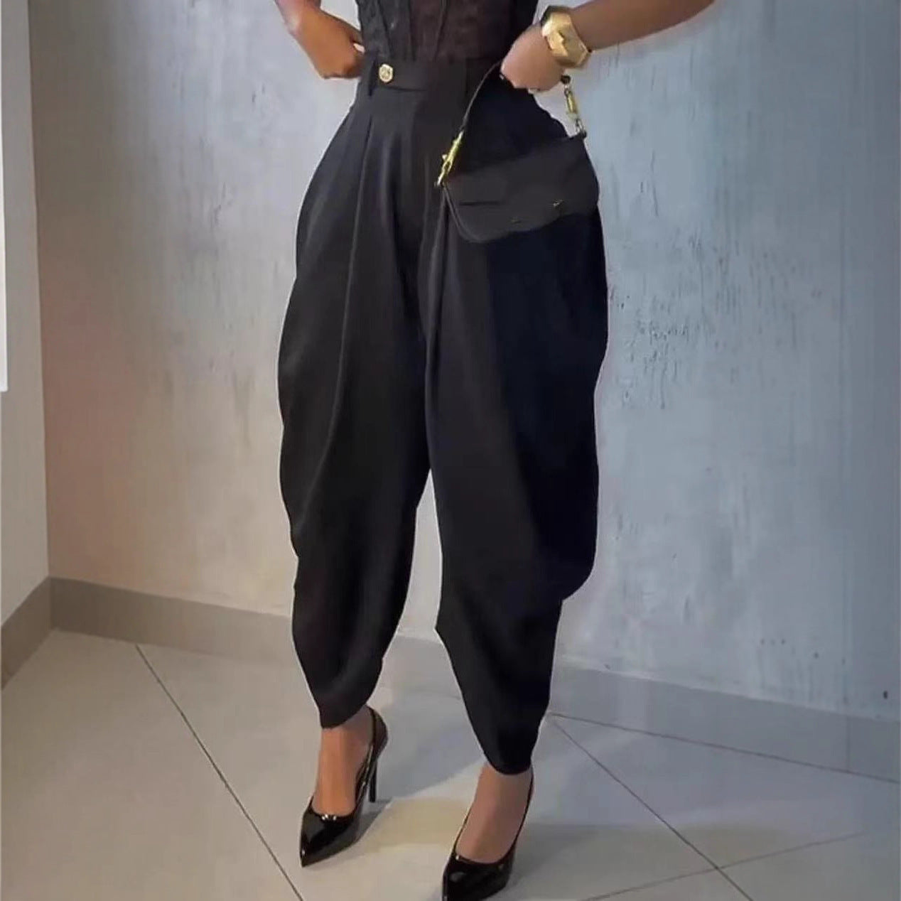 High Waist Loose Drooping Pleated Irregular Tapered Casual Pants Trousers