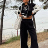 Casual Retro Contrast Color Long Sleeves Zipper Coat And Trousers Two-piece Set
