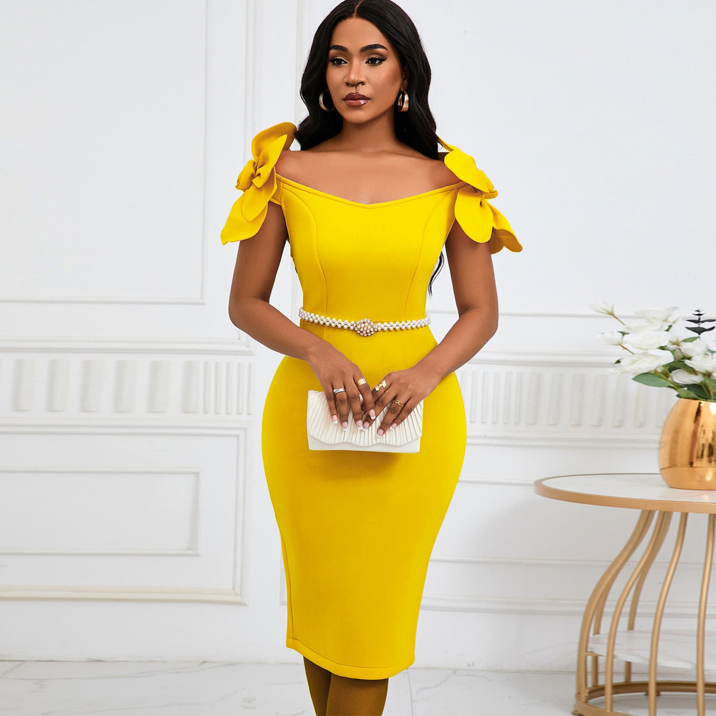 Abito elegante tridimensionale floreale da donna