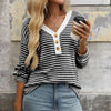 Women's V-neck Buttons Pullover Patchwork Casual Long-sleeved Top