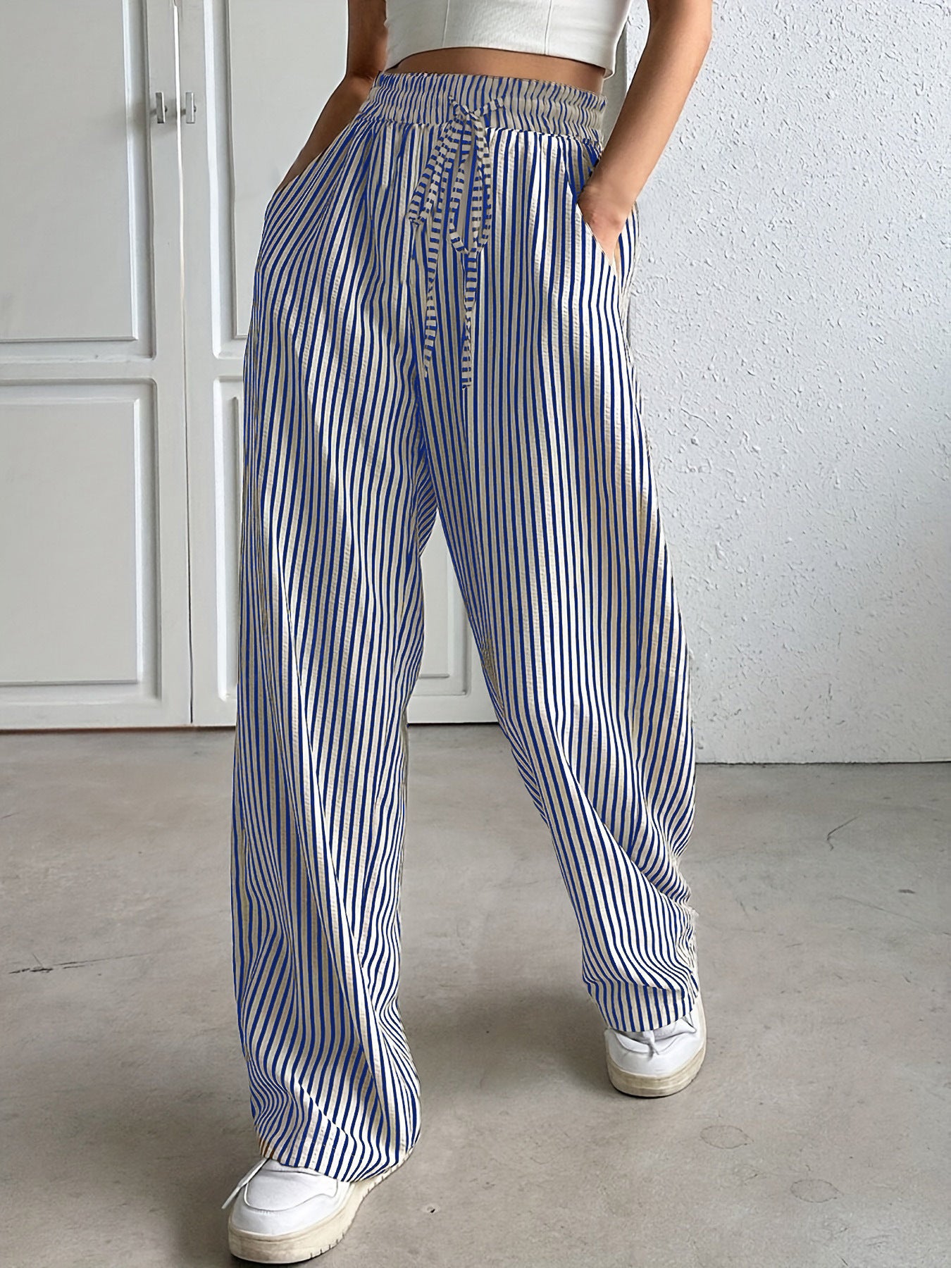 Striped Casual Straight-leg Trousers