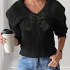 Women's Large Lapel Bow Splicing Pullover Sweater