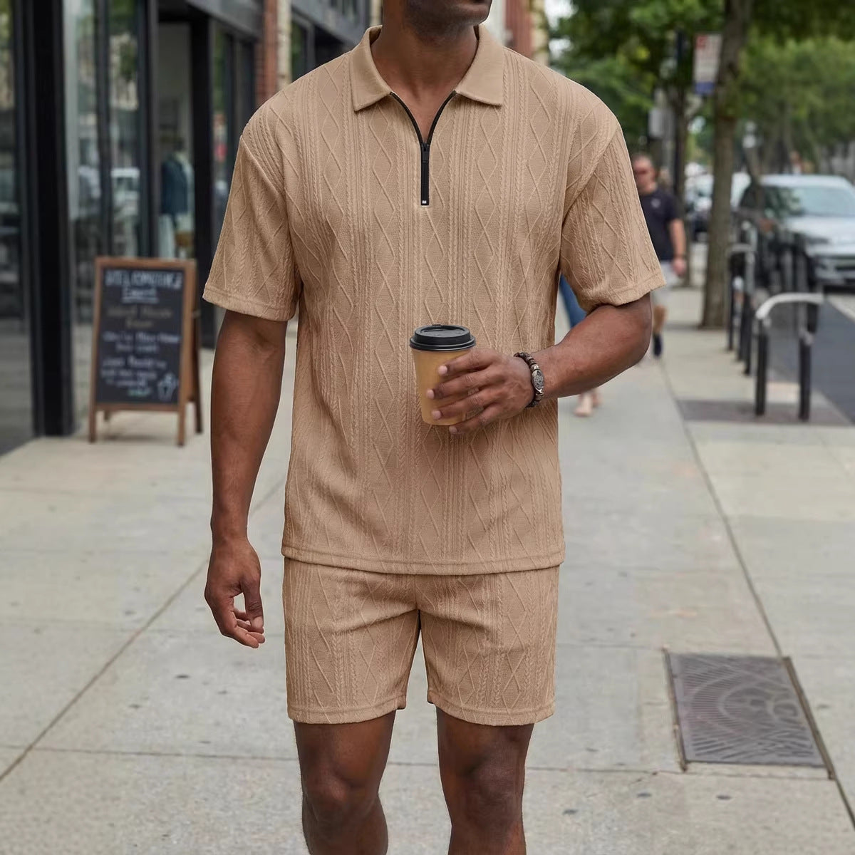 Polo da uomo, casual, a maniche corte, pantaloncini sportivi