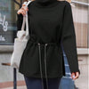 Fisoew Women's Turtleneck Sweatshirts Fleece Drawstring Waist Casual Long Sleeve Pullover Sweater Side Slit Tunic Tops