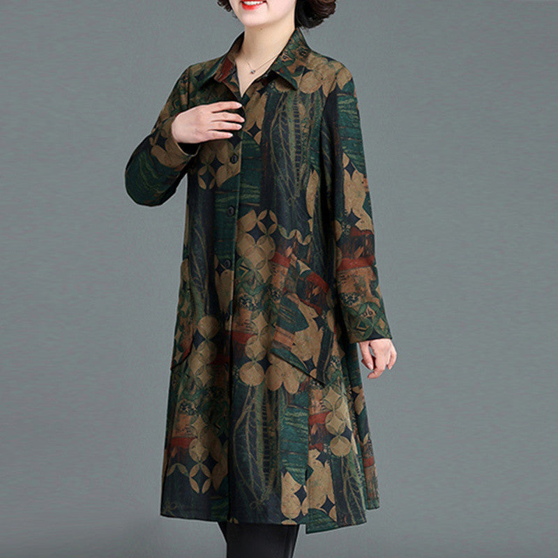 Trench con stampa floreale per donna taglie forti, primavera e autunno