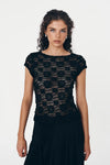 Top da donna sexy e alla moda, aderente con pizzo traforato