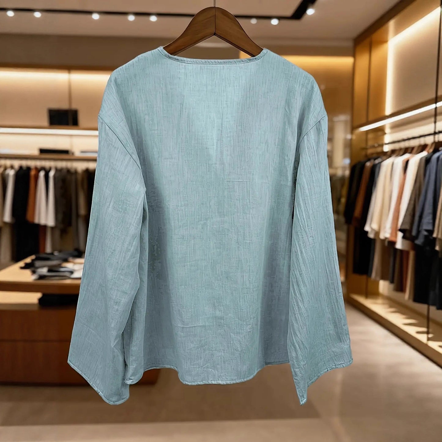 Camicia in lino da donna bohémien con scollo a V