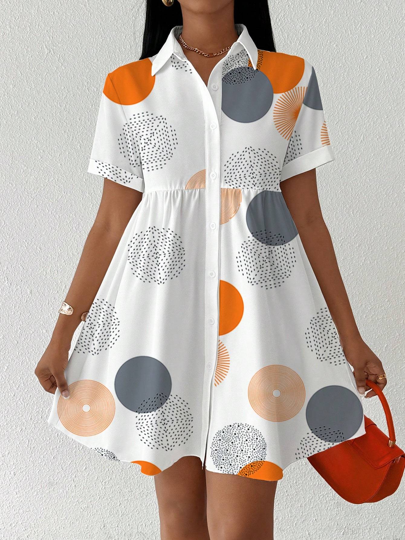 Clasi Button-Front Short Sleeve All-Over Print Casual Short Dress Women Shirt