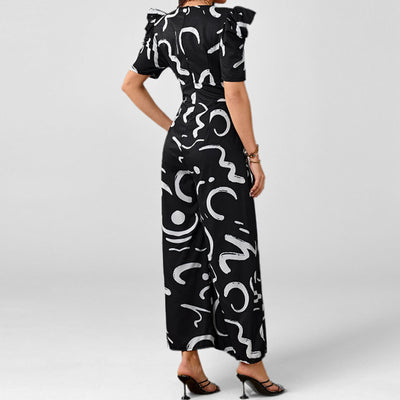 Stylish And Chic V-neck Cinched-waist Wide-leg Jumpsuit