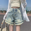 Shorts di jeans sfrangiati da donna, nuovo stile estivo a vita alta
