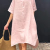 New Solid-color Casual Cotton-linen Long Dress With A Turn-down Collar And Buttons