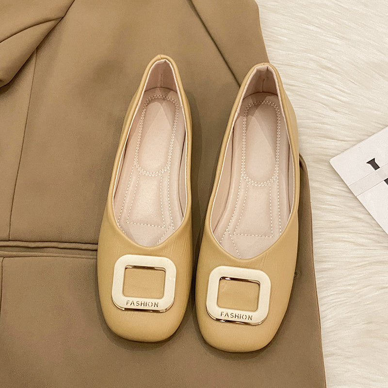 Scarpe con tacco quadrato retrò da donna, fondo morbido, Gommino