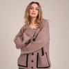 Loose-fitting V-neck Pocket Contrast Color Knitted Cardigan Sweater Coat