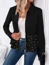 Women's Beaded Heavy-duty Zipper Ruffled Hem Coat
