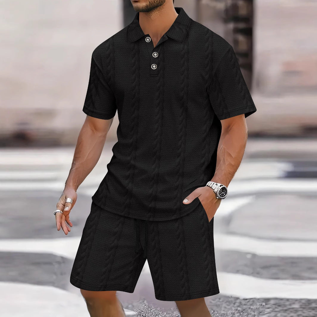 Set atletico da uomo - Top a maniche corte con colletto a risvolto e pantaloncini