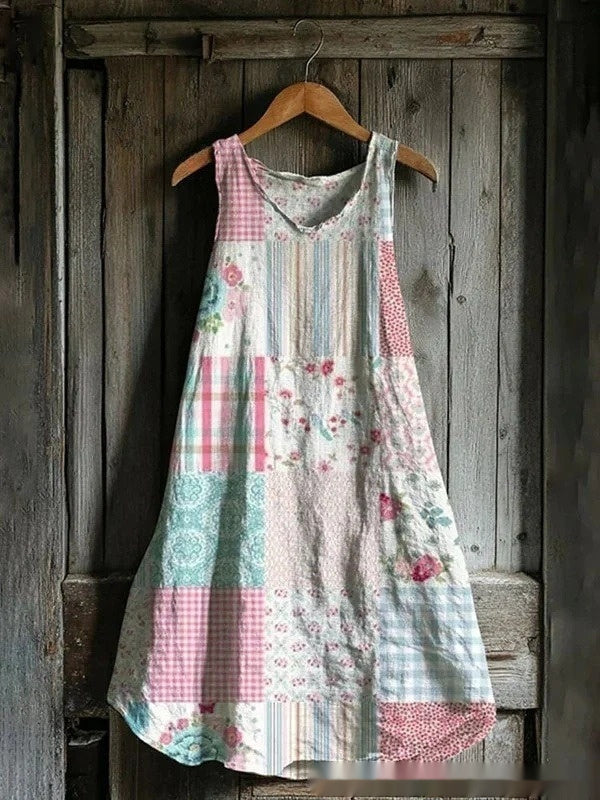 Womens Sleeveless V-Neck 3D Printed Dress