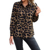 Camicia casual a maniche lunghe da donna con fibbia e colletto con stampa leopardata