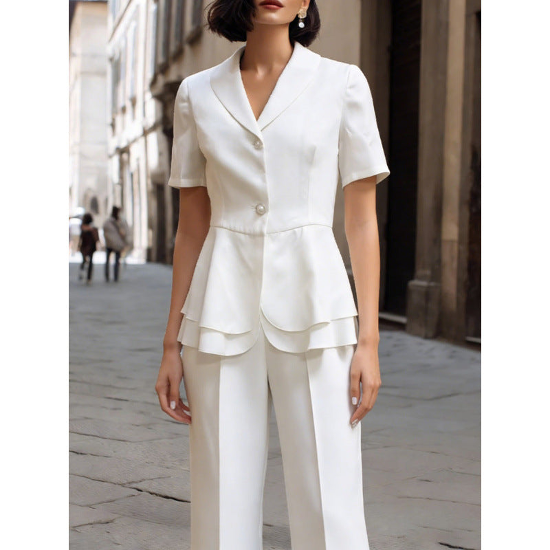 New Solid-color Short-sleeve Blazer Two-piece Set