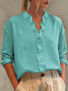 Camicetta da donna casual a maniche lunghe con scollo a V e bordo in pizzo