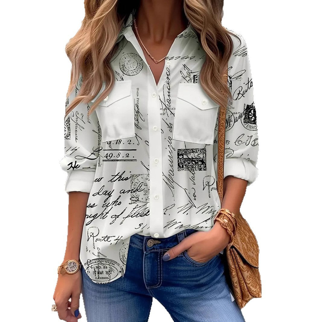 Nuova camicia da donna a maniche lunghe, casual, ampia e versatile, per tutte le stagioni, con tasche
