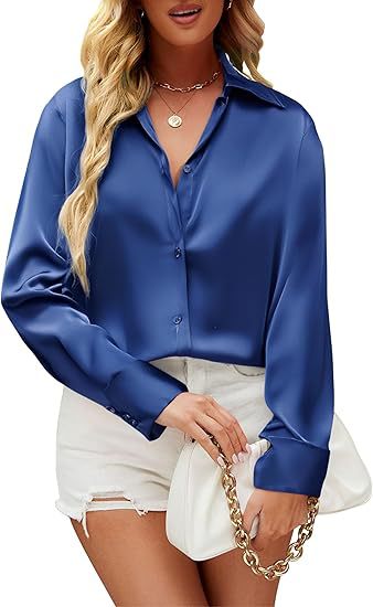 Versatile Satin Silk Button-Down Womens Blouse