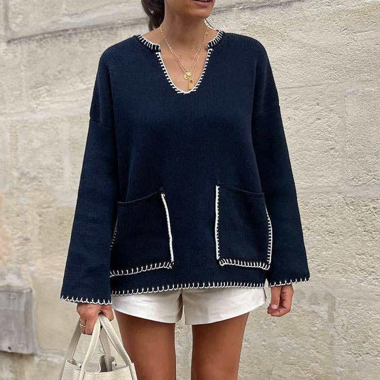 Plus Size V-neck Pullover Sweater Women's Clothing