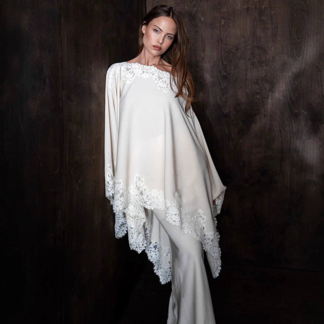 Elegant Light-luxury Lace-trimmed Shawl-style Gown