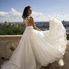 Abito da sposa bohémien con applicazioni, lungo fino al pavimento, in chiffon, abito da sposa elegante con spacco laterale, personalizzato