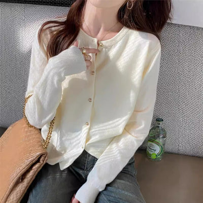 Gray Knitted Cardigan Women's Autumn Outerwear High-grade Sweater Coat