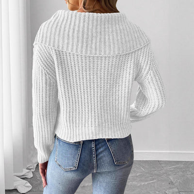 Women's Large Lapel Bow Splicing Pullover Sweater