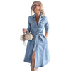 Womens Long-sleeve Denim Washed Shirt Jacket Dress