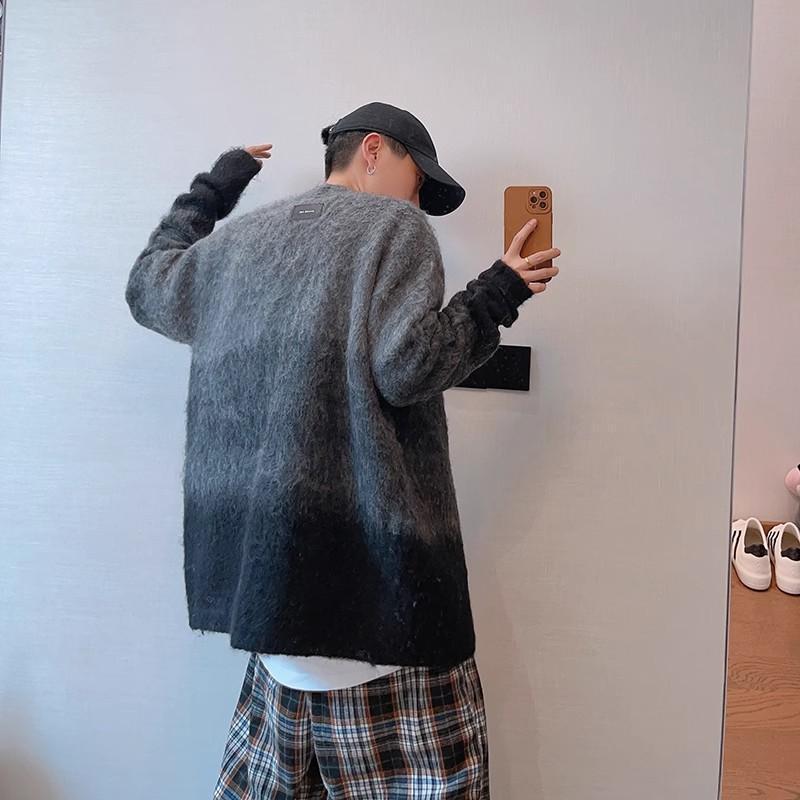 Retro Easy Matching Gradual Change From Black To Gray Brushed Cardigan Without Buckle