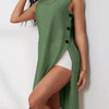 Women's Round Neck Solid Color Split Hem Sleeveless Casual Shirt For Summer