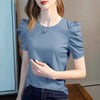 Top da donna vintage con maniche a sbuffo a pieghe