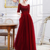 Vestito da sera bordeaux lungo da donna con maniche lunghe