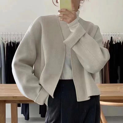 Stylish Graceful Simple Small V-neck Loose Woolen Coat