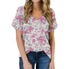T-shirt da donna, stampa floreale e botanica, maniche corte scollo a V casual
