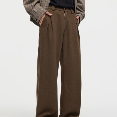 Men's Straight Fleece-lined Casual Wool Trousers