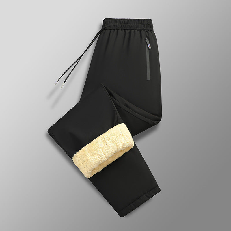 Pantaloni casual dritti caldi e larghi in cashmere foderati in pile, taglie forti, invernali, spessi