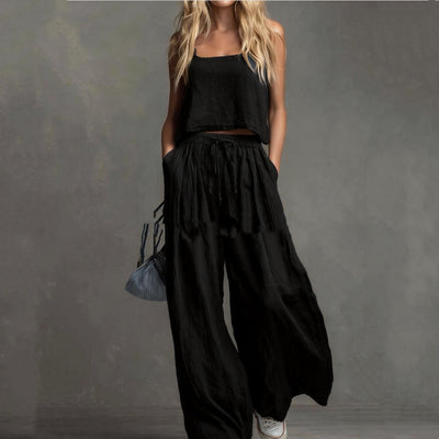 Womens Two-piece Set Loose-fitting Vest And Wide-leg Pants