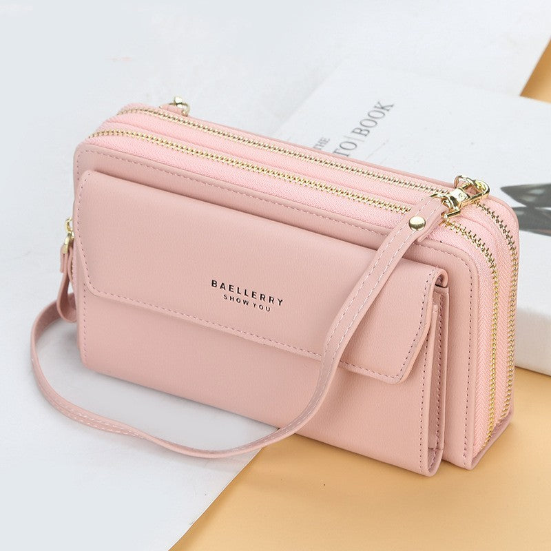 Ladies Long Wallet Double Zipper Large Capacity Diagonal Bag