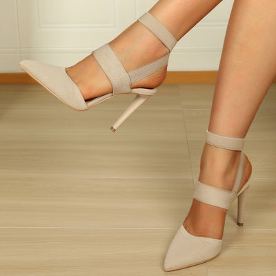 Closed Toe Back Empty Elastic Band Stretch High Heels Pointed Sandals