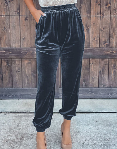 Women's Solid Color Straight Pants With Elastic Waist And Casual Cuffs