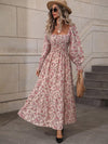 Womens Autumn Floral Square-Neck Long-Sleeve Dress