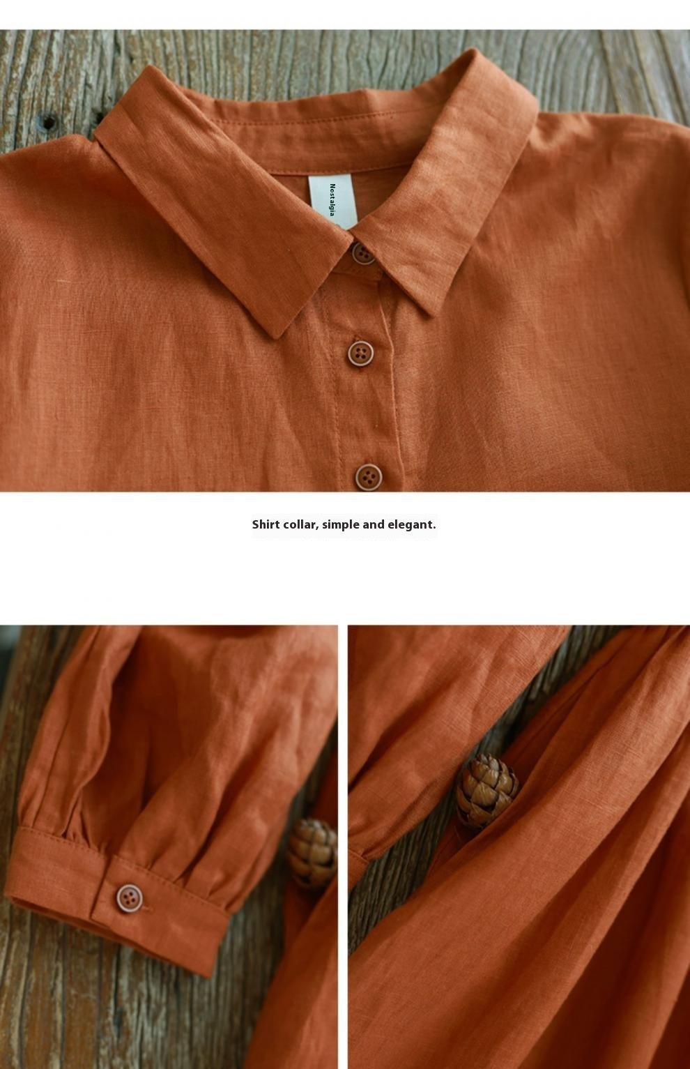 Gonna artistica in lino tinta unita autunnale da donna