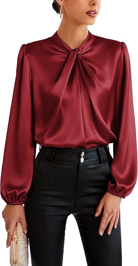 Womens Professional Office Lady Satin Blouse With A Stylish