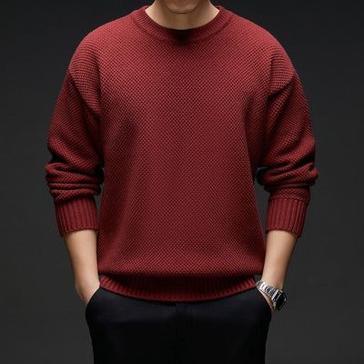 Ankela Red Dopamine Low Collar Middle-aged Sweater
