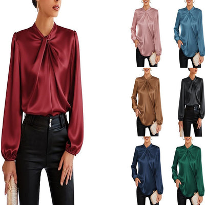 Womens Professional Office Lady Satin Blouse With A Stylish