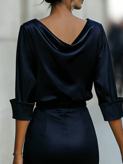 Simple Swing Collar Long Sleeved Shirt Women's Dress