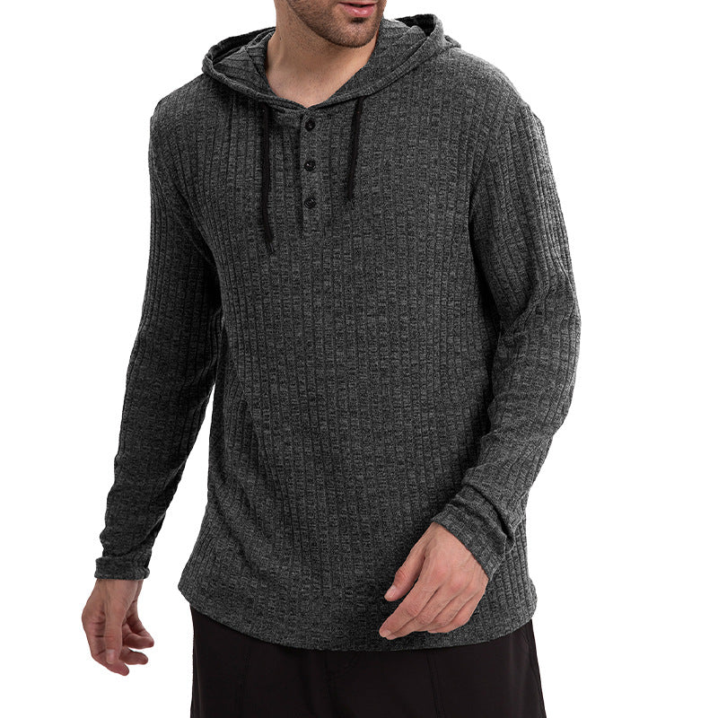 Long-sleeve Casual Pullover Hoodie With Drawstring And Buttons